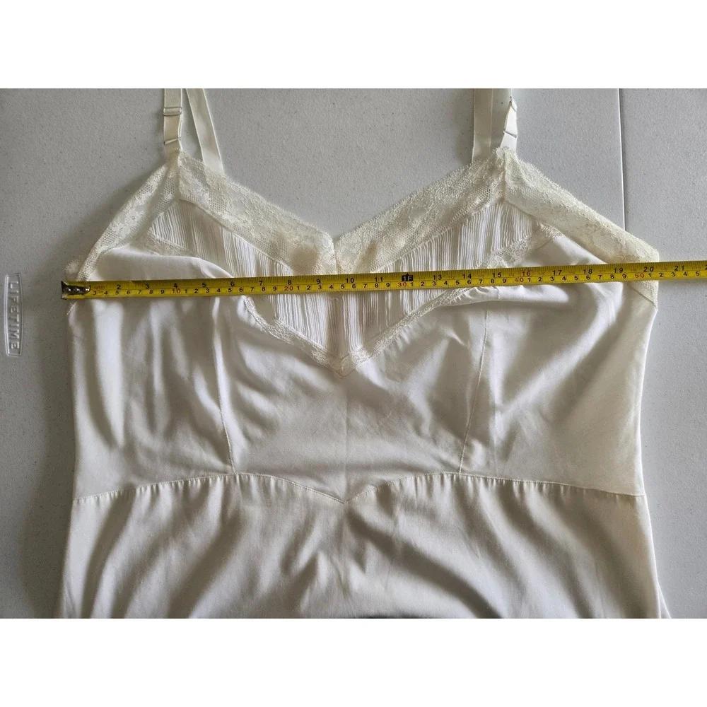 Vintage Barbizon Sorrento White Lace Pleated Slip Dress Zephaire Batiste Size 40 - Picture 8 of 9